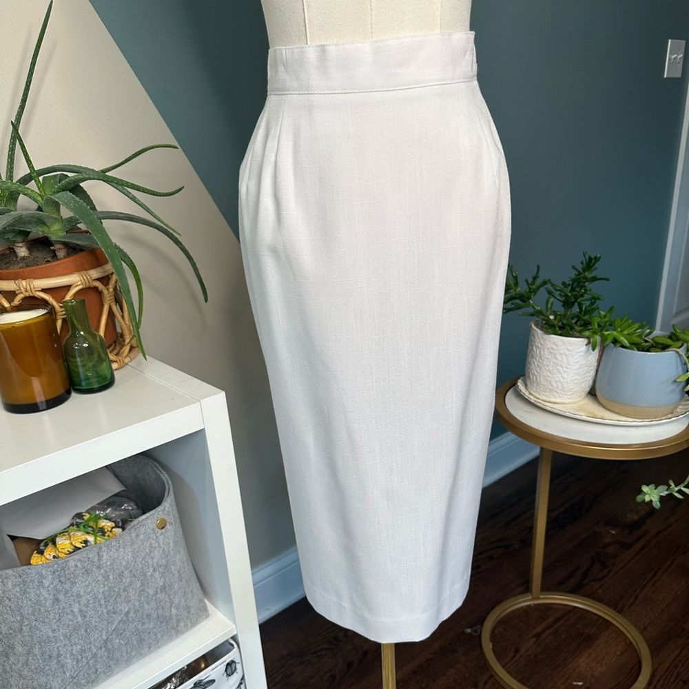 Vintage 90s Block Island Petites White Pencil Skirt High Waist Minimalist 12P - Picture 2 of 12